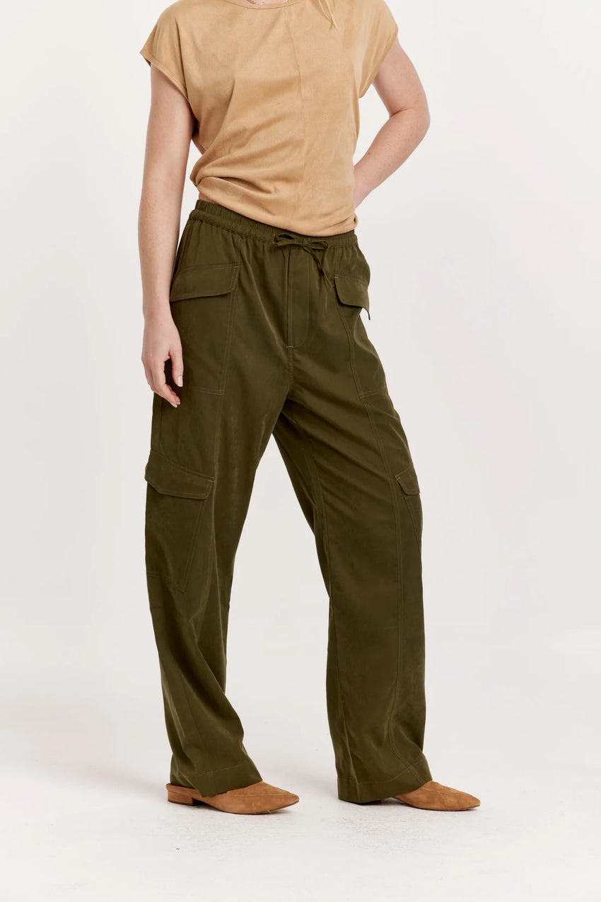 Olive Green Sueded Cargo Pants