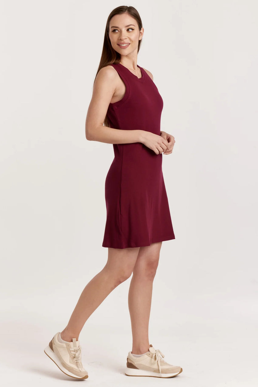 Justine Ribbed Tank Dress in Burgundy