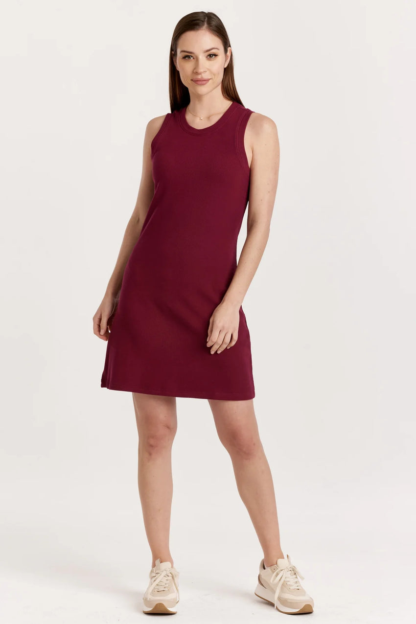 Justine Ribbed Tank Dress in Burgundy